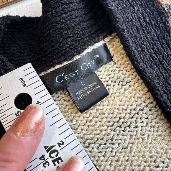 C'Est City Womens Animal Print Cardigan Sweater Size Large Open Front - Picture 2 of 8